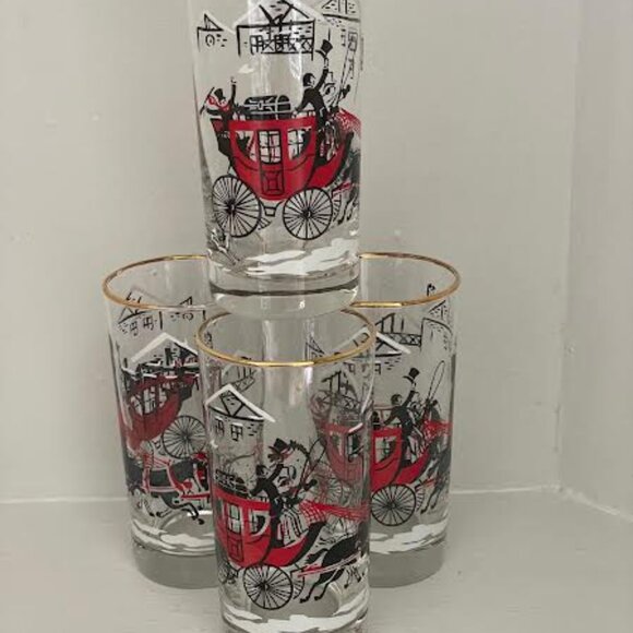 Set of 4 Vintage Drinkware LIBBEY Stagecoach Winter Scene Beverage  Glasses - Picture 6 of 11